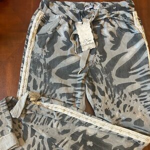 New Collection, studded animal print jeans